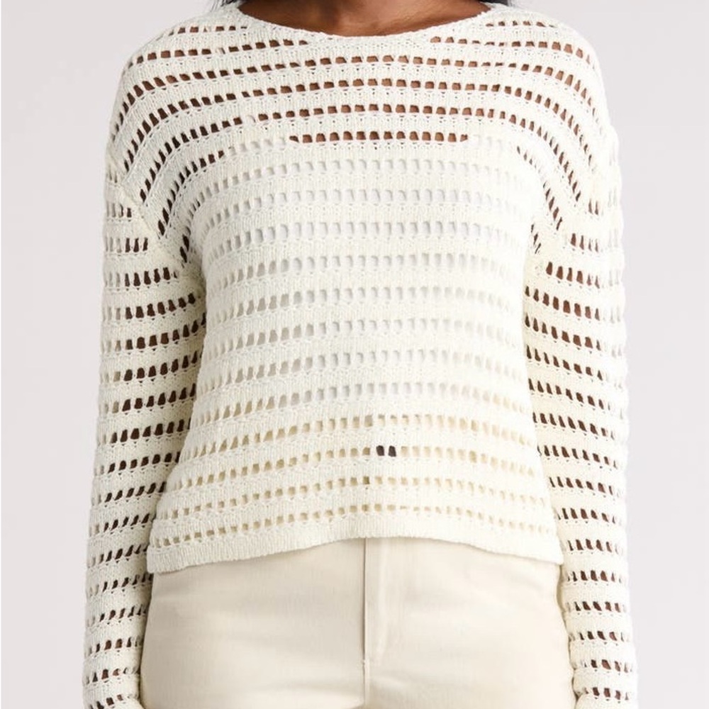 DR2 by Daniel Rainn bell sleeve open knit sweater in natural Size Medium